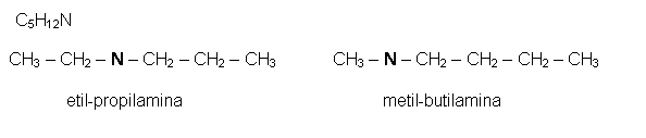 Text Box: C5H12N    CH3 – CH2 – N – CH2 – CH2 – CH3            CH3 – N – CH2 – CH2 – CH2 – CH3                                        etil-propilamina                                         metil-butilamina